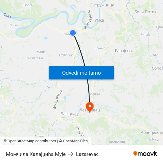 Момчила Калајџића Мује to Lazarevac map