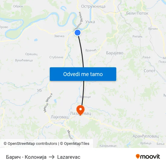 Барич - Колонија to Lazarevac map