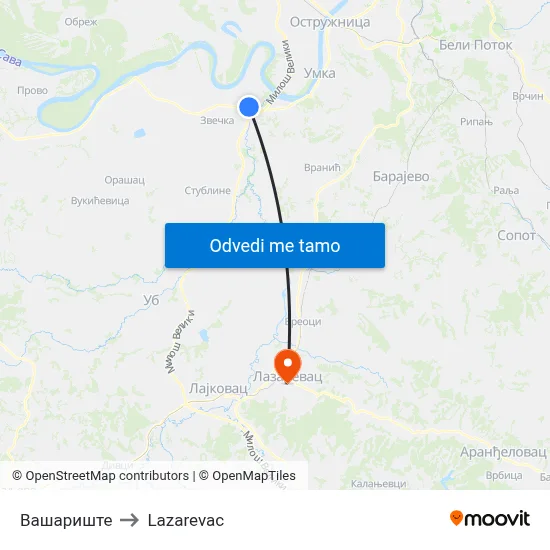 Вашариште to Lazarevac map