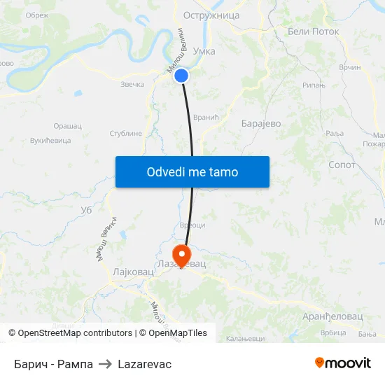 Барич - Рампа to Lazarevac map