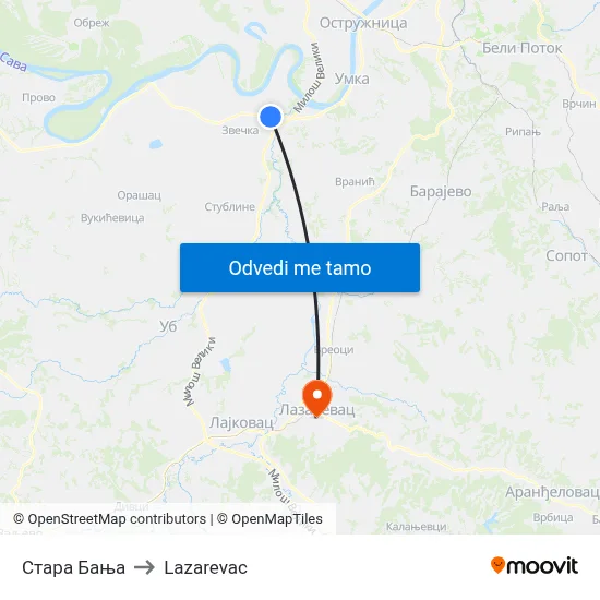Стара Бања to Lazarevac map
