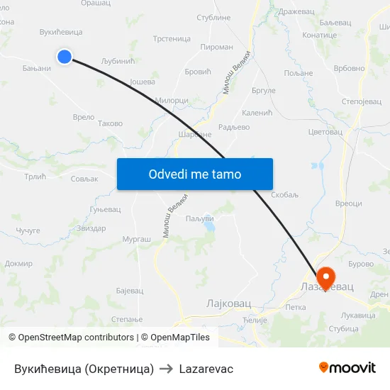 Вукићевица (Окретница) to Lazarevac map