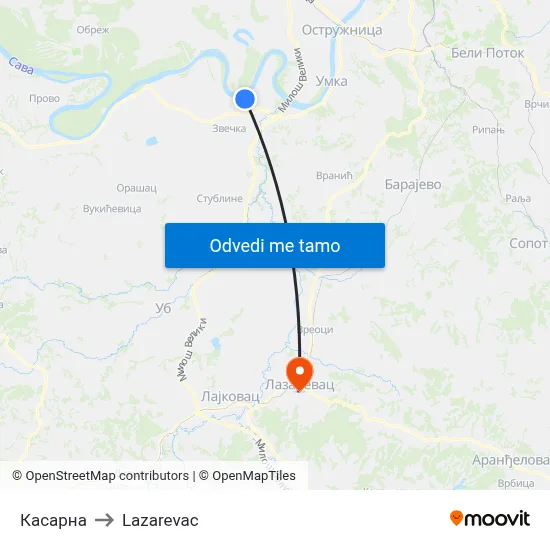 Касарна to Lazarevac map