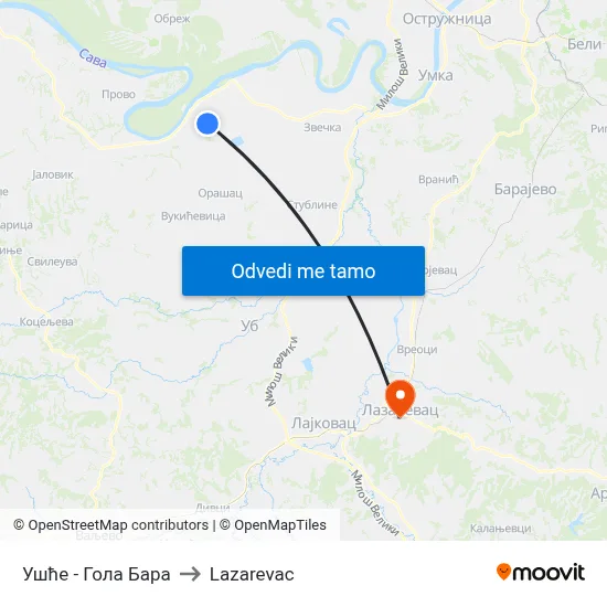 Ушће - Гола Бара to Lazarevac map