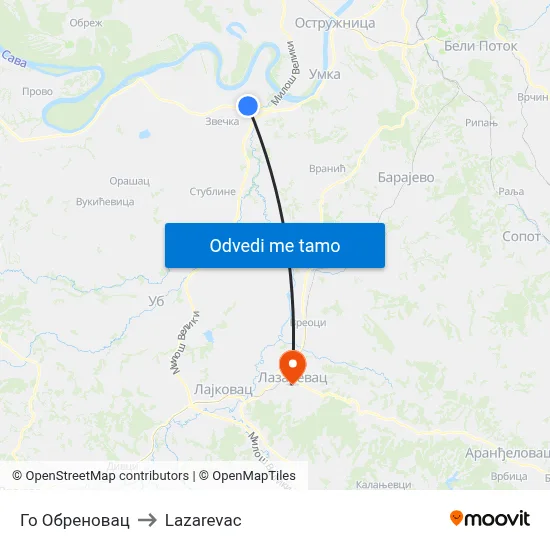 Го Обреновац to Lazarevac map