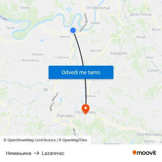 Немањина to Lazarevac map