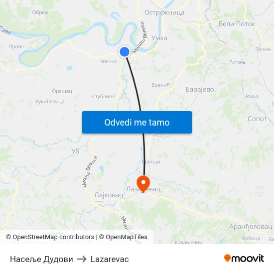 Насеље Дудови to Lazarevac map