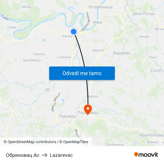 Обреновац Ас to Lazarevac map