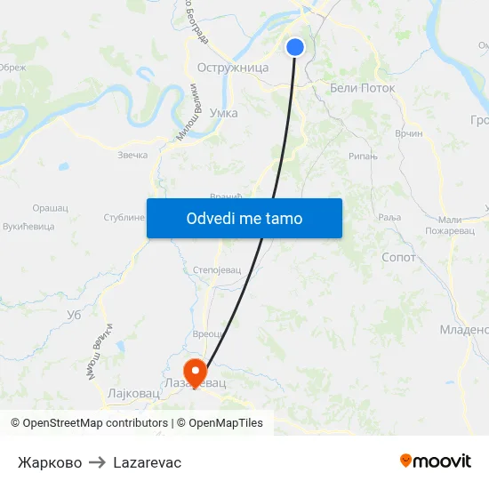 Жарково to Lazarevac map