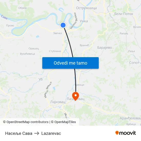 Насеље Сава to Lazarevac map
