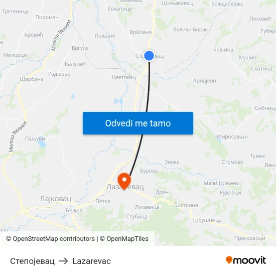 Степојевац to Lazarevac map