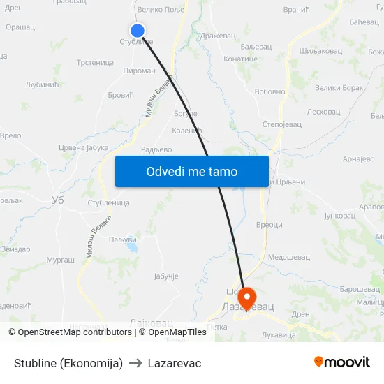 Stubline (Ekonomija) to Lazarevac map