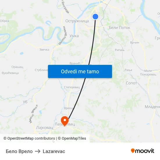 Бело Врело to Lazarevac map