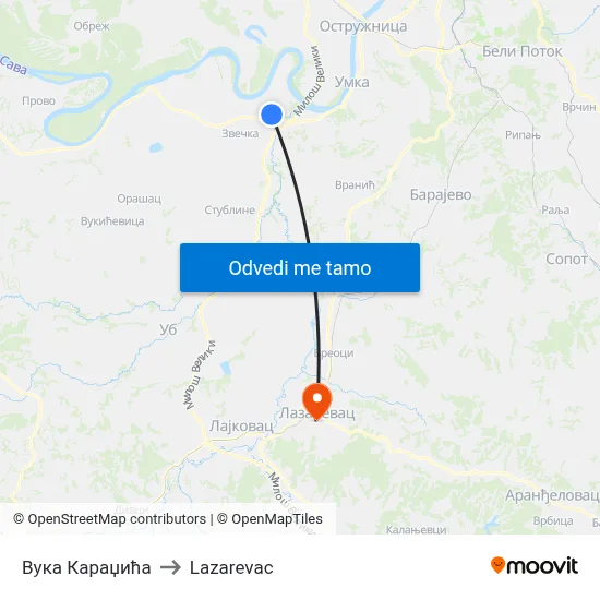 Вука Караџића to Lazarevac map