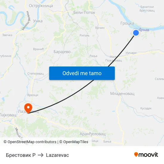 Брестовик Р to Lazarevac map