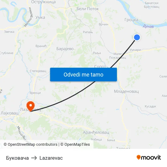 Буковача to Lazarevac map
