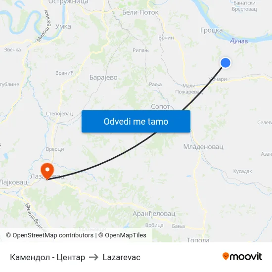 Камендол - Центар to Lazarevac map