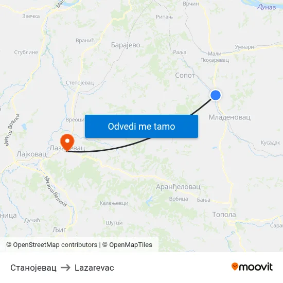 Станојевац to Lazarevac map