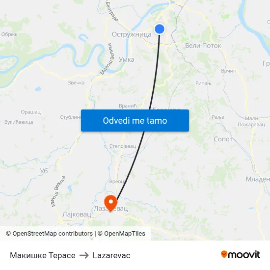 Макишке Терасе to Lazarevac map