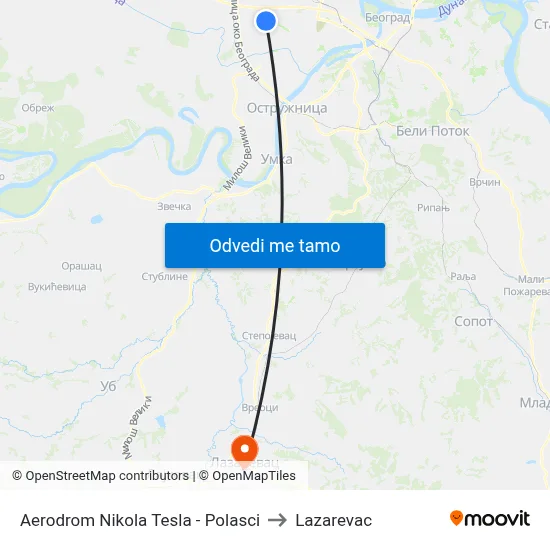 Aerodrom Nikola Tesla - Polasci to Lazarevac map