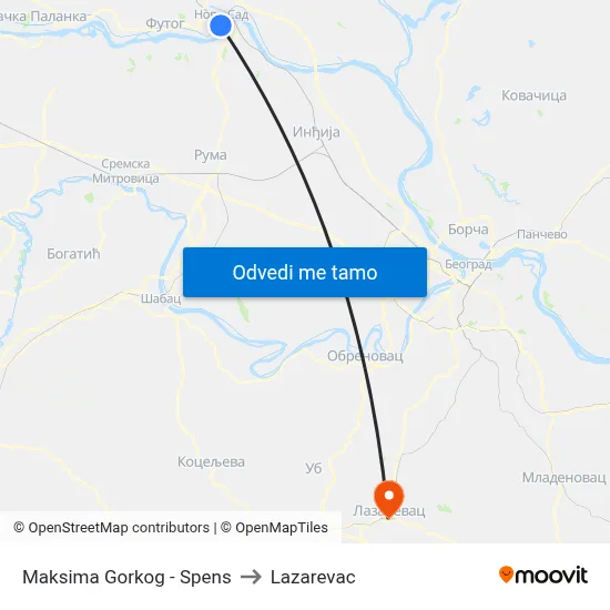 Maksima Gorkog - Spens to Lazarevac map