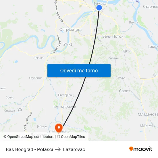 Bas Beograd - Polasci to Lazarevac map