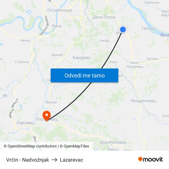 Vrčin - Nadvožnjak to Lazarevac map