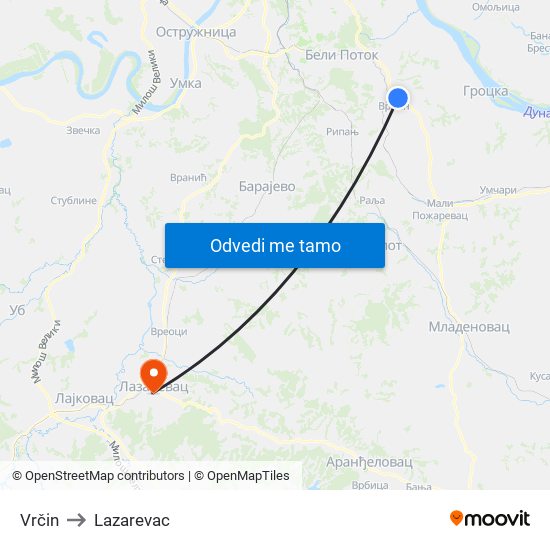 Vrčin to Lazarevac map