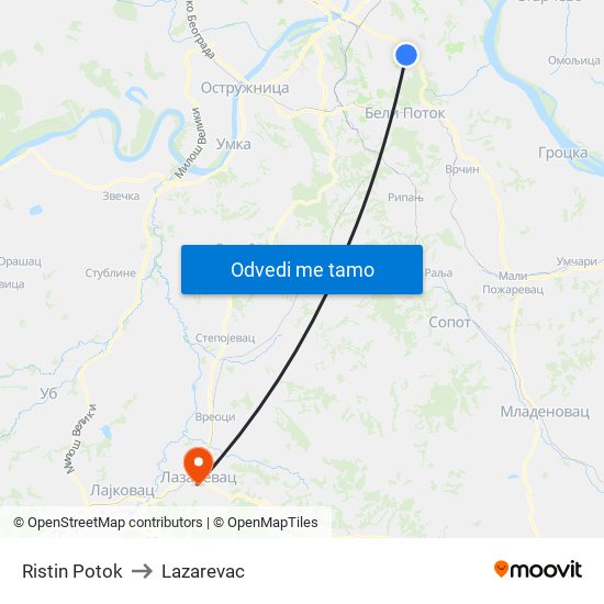 Ristin Potok to Lazarevac map