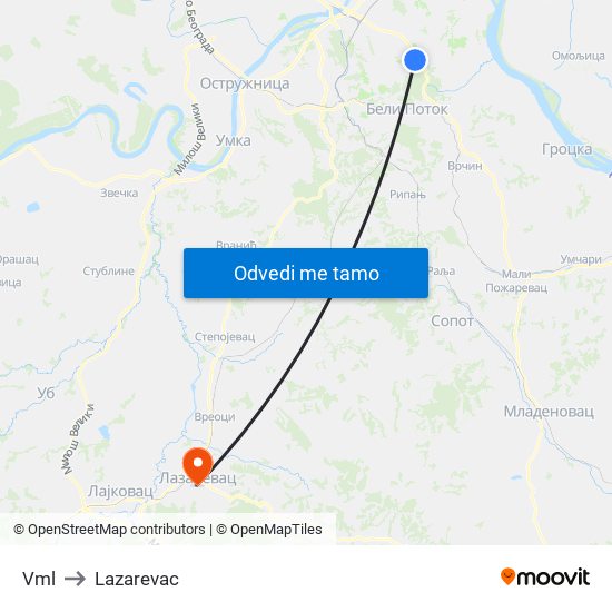 Vml to Lazarevac map