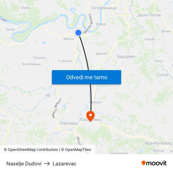 Naselje Dudovi to Lazarevac map