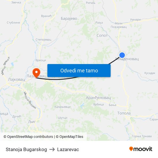 Stanoja Bugarskog to Lazarevac map