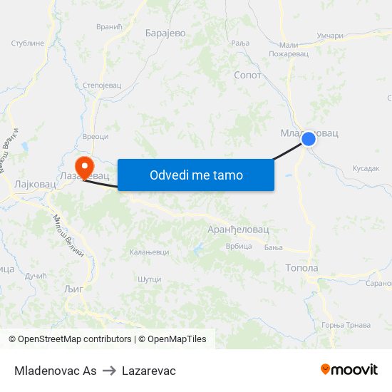 Mladenovac As to Lazarevac map