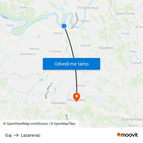 Gaj to Lazarevac map