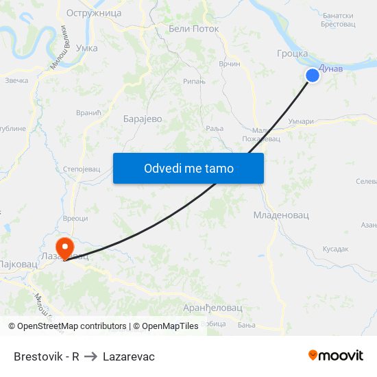 Brestovik - R to Lazarevac map