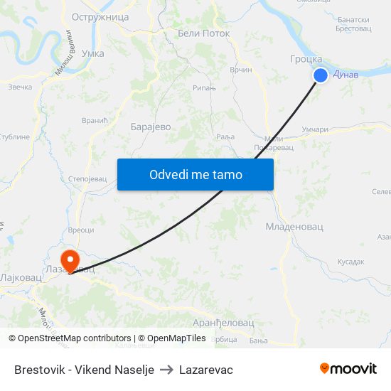 Brestovik - Vikend Naselje to Lazarevac map