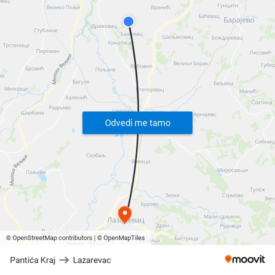 Pantića Kraj to Lazarevac map