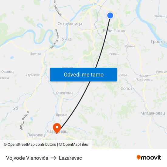 Vojvode Vlahovića to Lazarevac map