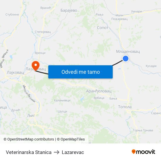 Veterinarska Stanica to Lazarevac map