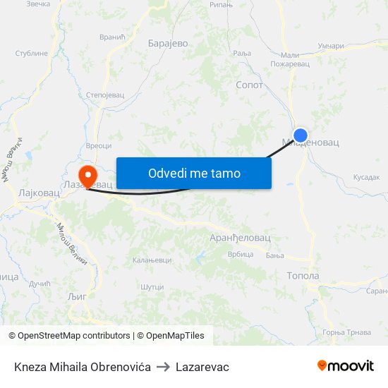 Kneza Mihaila Obrenovića to Lazarevac map