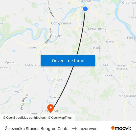 Železnička Stanica Beograd Centar to Lazarevac map