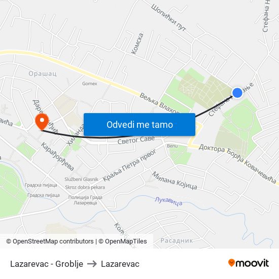 Lazarevac - Groblje to Lazarevac map