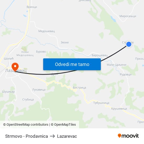 Strmovo - Prodavnica to Lazarevac map