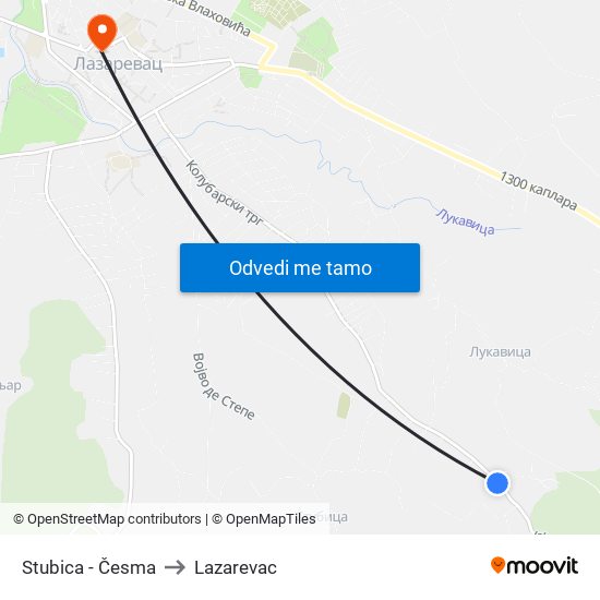 Stubica - Česma to Lazarevac map