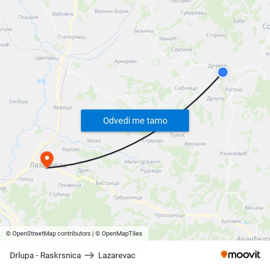 Drlupa - Raskrsnica to Lazarevac map