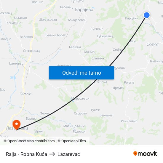 Ralja - Robna Kuća to Lazarevac map