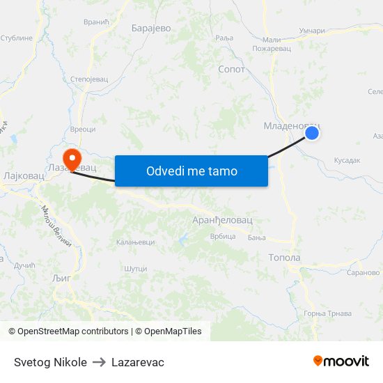 Svetog Nikole to Lazarevac map