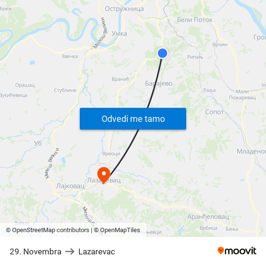 29. Novembra to Lazarevac map