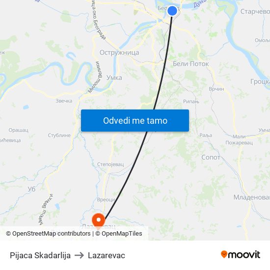 Pijaca Skadarlija to Lazarevac map