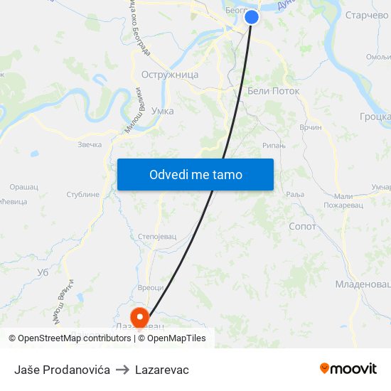 Jaše Prodanovića to Lazarevac map